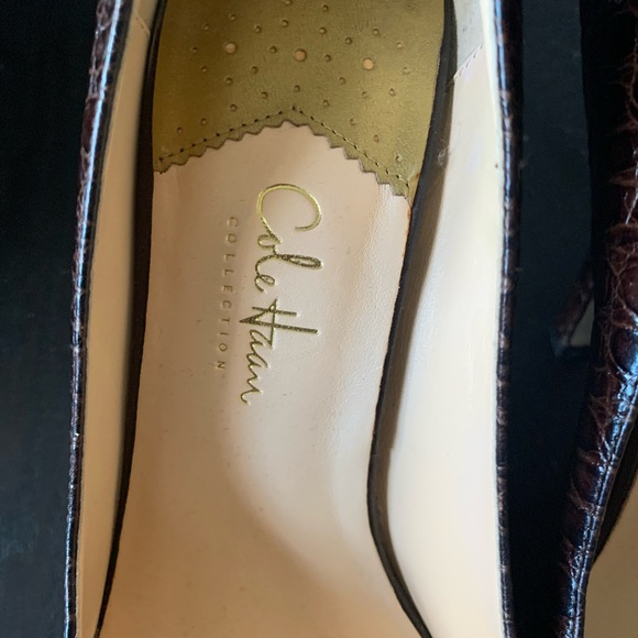Cole Haan Brown Crocodile-Embossed Heels - Picture 3 of 10